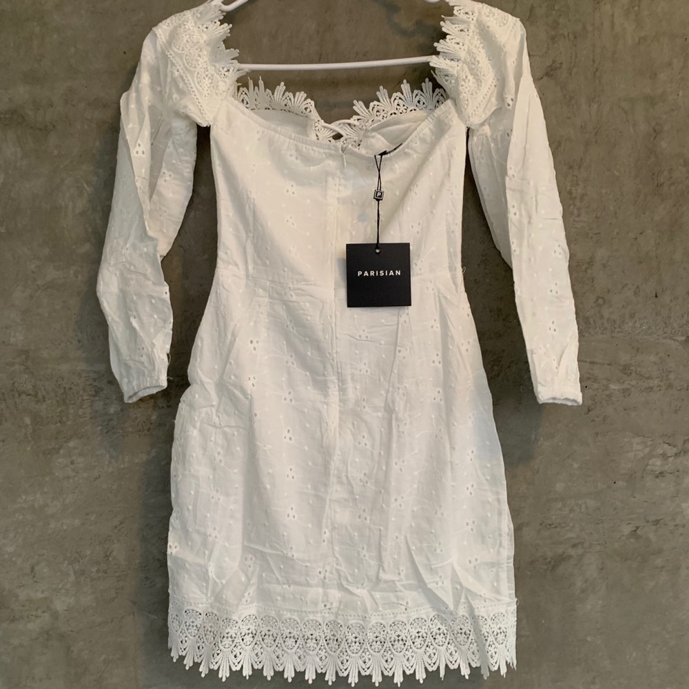 Broderie Lace Tie Up Front Bardot Dress - Picture 9 of 10